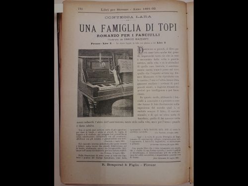 Dicembre 1891: la pubblicità di Una famiglia di topi di Contessa Lara, pubblicato dalla casa editrice Bemporad.