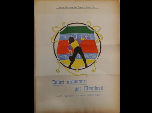 Luglio 1903: una pubblicità a colori dei prodotti della ditta Huber, specializzata nella produzione di materiale come lacche e vernici.