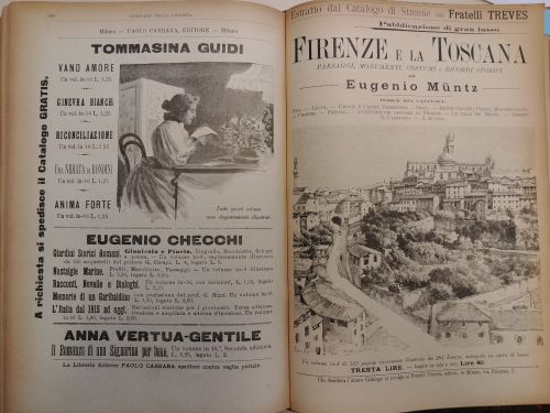 Dicembre 1898: la pubblicità di Firenze e la Toscana di Eugène Müntz, pubblicato dalla casa editrice Fratelli Treves.
