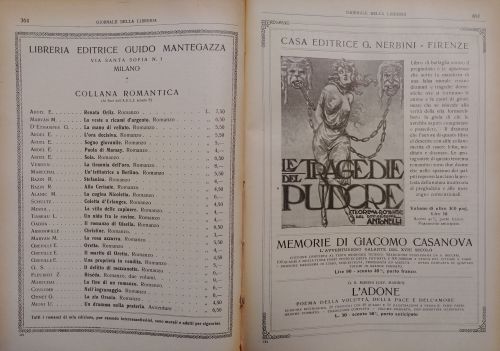 1924-25: Accanto alle pubblicazioni di saggistica e ai titoli che a diritto accontentavano il pubblico letterato, esistevano una serie di libri che incontravano il gusto di un pubblico di vario. Lo dimostra l’esistenza di “collane romantiche” pensate da alcuni editori.