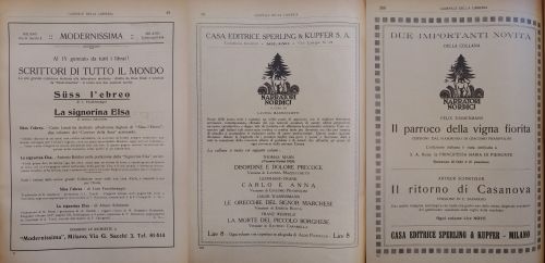 1929-1930: Nonostante il regime fascista dissuadesse gli editori dalla pubblicazioni di opere straniere tradotti, in questi anni nascono alcune collane interamente dedicate agli scrittori stranieri. È il caso di «Scrittori di tutto il mondo» della casa editrice Modernissima e di «Narratori nordici» di Sperling & Kupfer, collana curata da Lavinia Mazzucchetti.