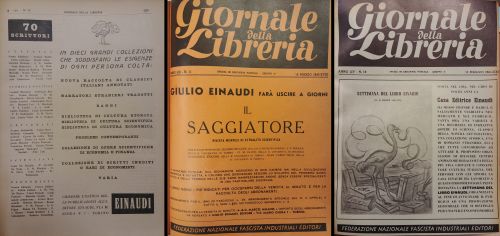1940-42: Nata nel 1933, Einaudi in pochi anni si afferma nel mercato editoriale italiano per la qualità delle sue pubblicazioni, in particolare di saggistica contemporanea. La casa editrice prosegue la sua attività nel solco delle originali intenzioni dei suoi fondatori, anche quando questi vengono arrestati dal regime. Negli anni della guerra, la redazione di Roma e Torino è sotto la guida di Cesare Pavese e quella milanese di Elio Vittorini.