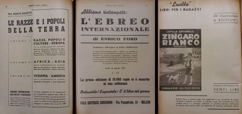 1939-42: Dopo le leggi razziali fasciste promulgate nel 1938, si assiste a un cresciuto interesse per la questione della razza e per pubblicazioni (anche per bambini) in cui viene mostrata la superiorità del “popolo italico”.